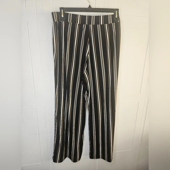 Alfani Wide Leg Black Brown Gold Striped Pull On Pants Plus Sz 1X EUC - Picture 2 of 10